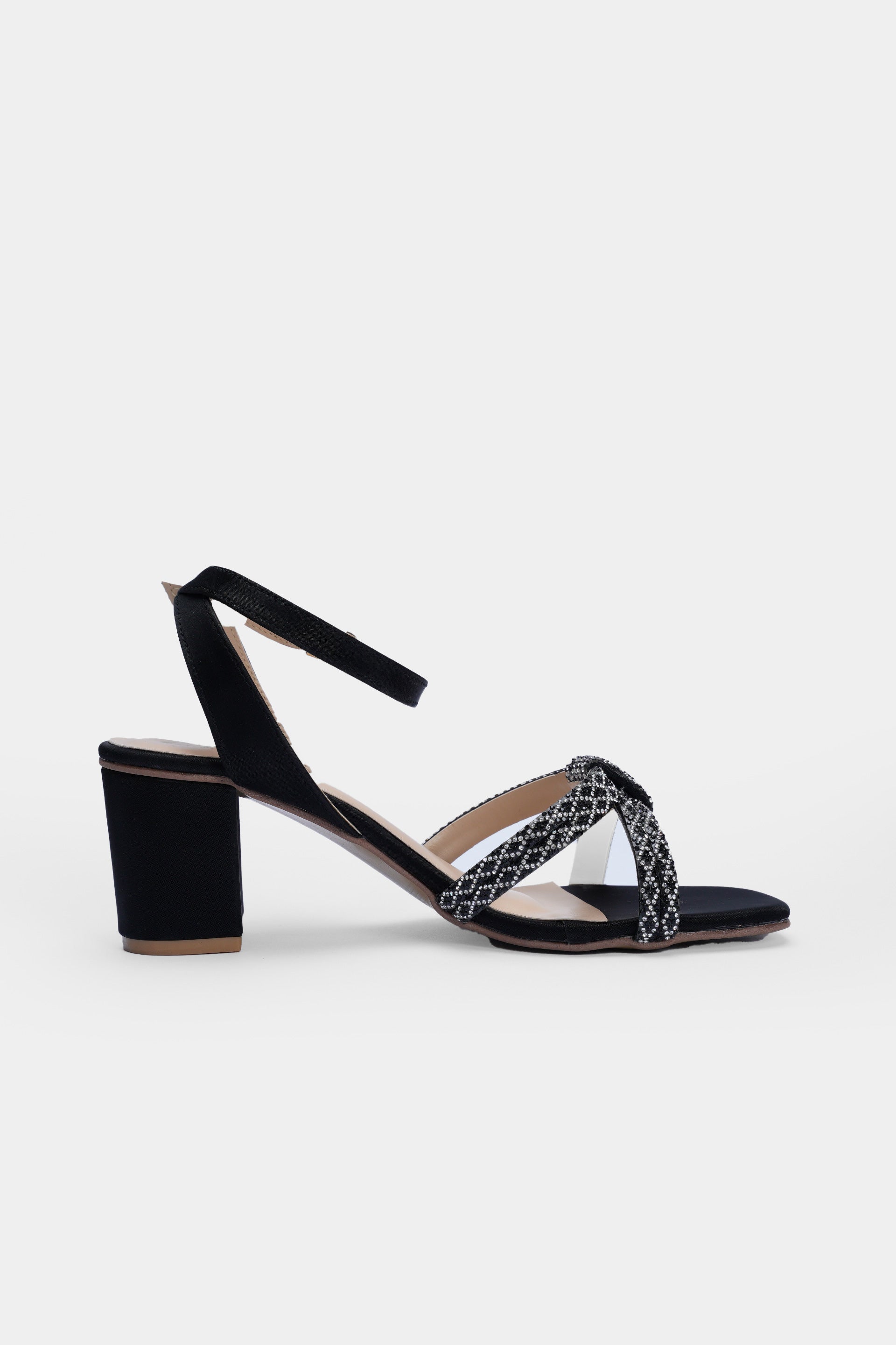 Noir Weave Block Heel Sandals Fancy Sandal | 32098