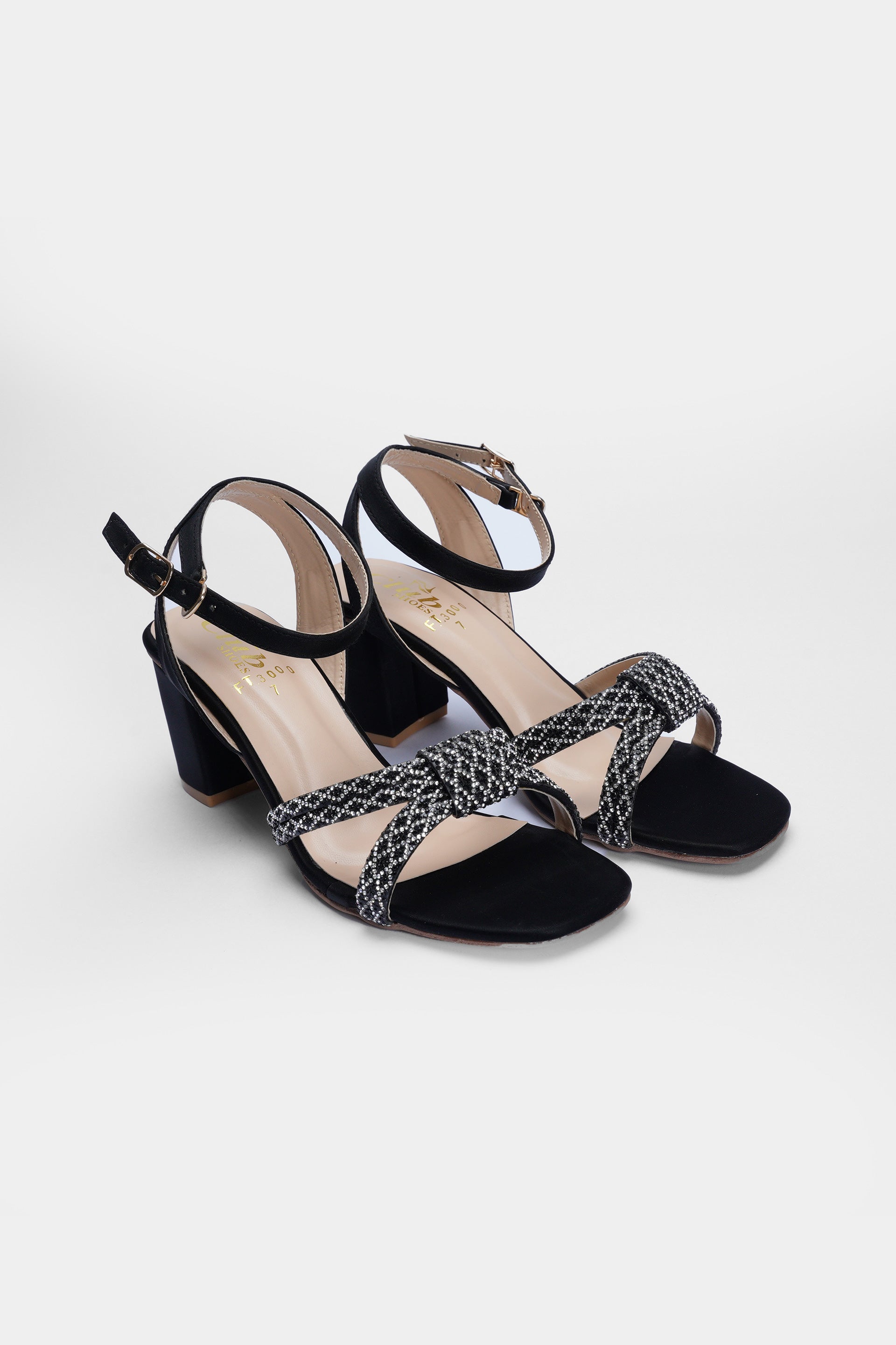 Noir Weave Block Heel Sandals Fancy Sandal | 32098